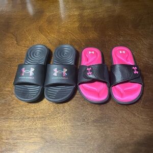 Under Armour Kids' Black and Pink Slide Sandals - 2 Pairs - Size 3